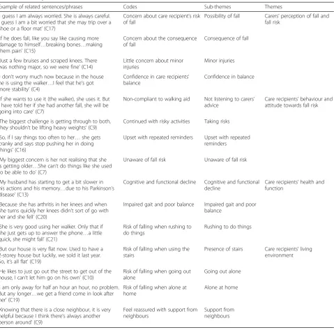 Table 1 Summary of themes and sub-themes (Causes of fall concern)