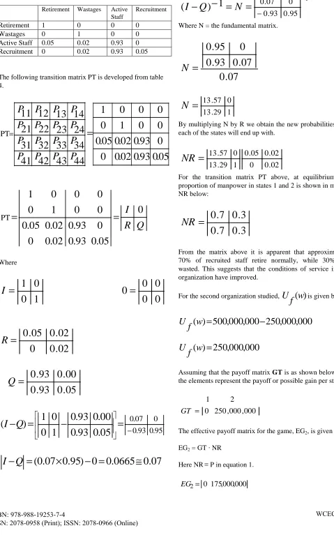 Table 4: The Probability Matrix  