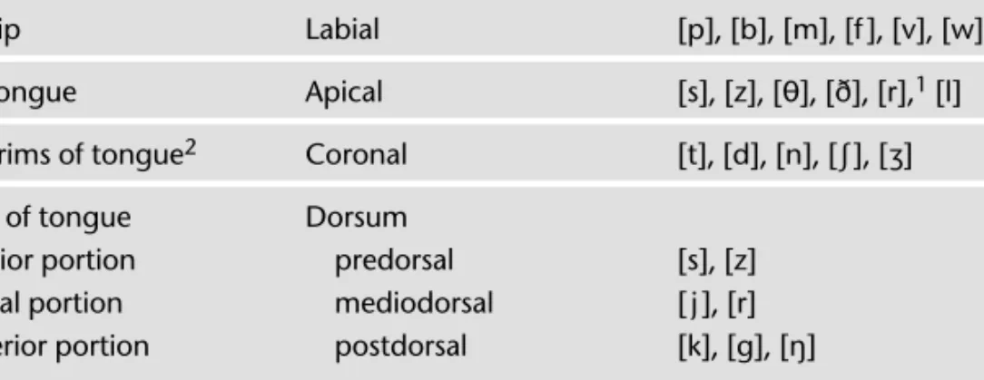 Table  2.3   Phonetic Description: Organ of Articulation