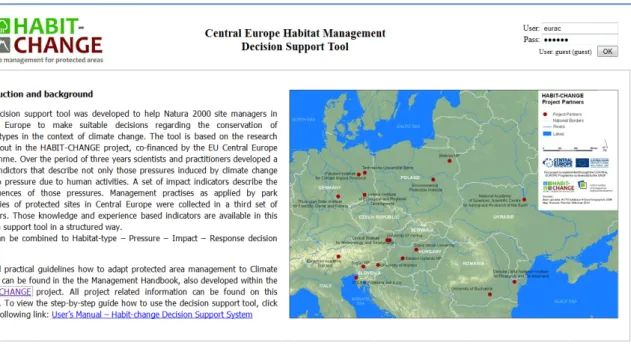 Figure 1: Startup page with introduction, overview map and login facility 
