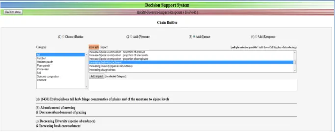 Figure 6: Impacts are selected and added to the chain by first selecting an impact category, then selecting the impact
