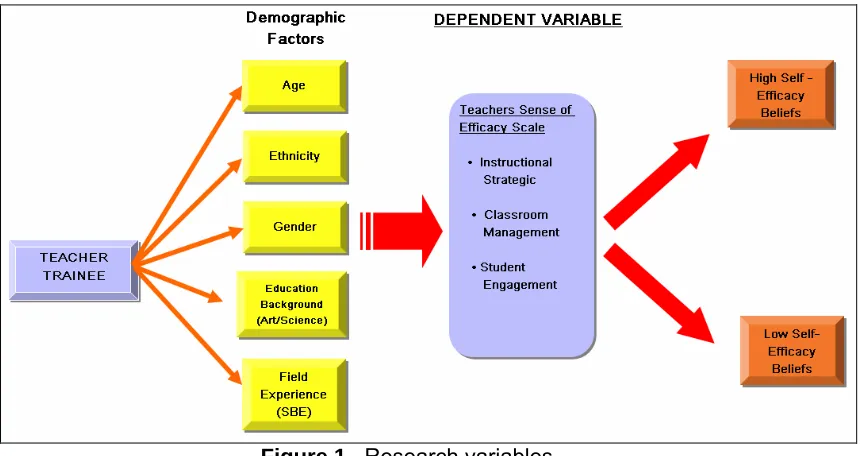 Figure 1   Research variables The dependent variables in this research are the teachers’ self efficacy which has three 