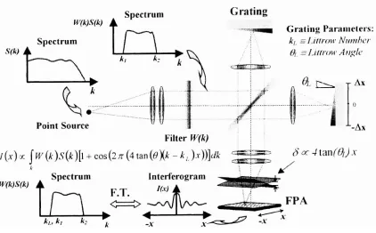 Figure 4.5: The IRISHS uses an IR SHS with a FPA to record an image of the sampledscene and an interferogram for each pixel in the image [4].