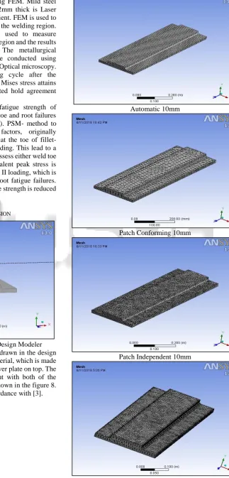 Fig. 8. Welded Joint Drawn in the Design Modeler  Figure 8 illustrate the butt welded joint drawn in the design modeler, of structural steel as default material, which is made by joining two adjacent plates using a cover plate on top