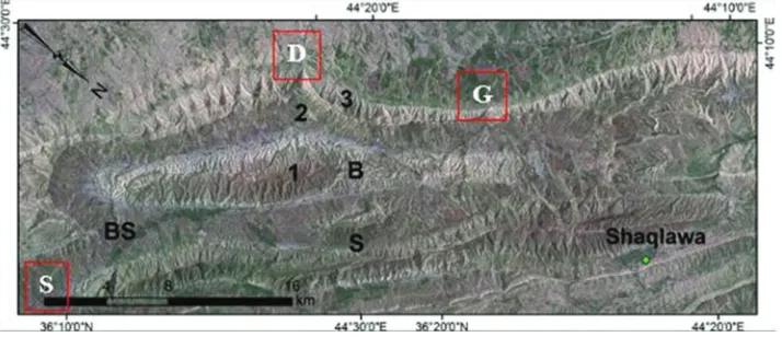 Fig. 2. Landsat image of Gara anticline, facing south. Note, the whole 