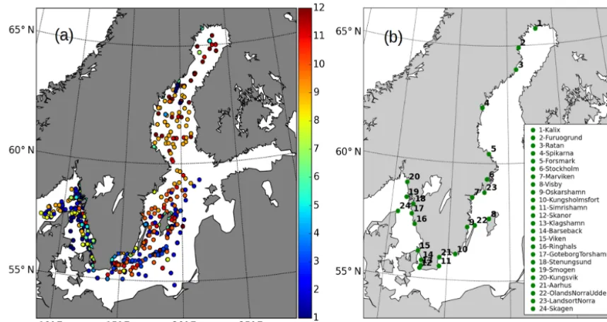 Figure 9. The overall RMSE and bias of temperaturesalinityfunction of water depth inside (a, b) and (c, d) from FREE and ASSIM relative to observations as a (b, d) and outside (a, c) of the BalticSea.