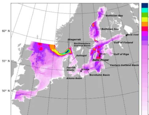 Figure 1. Geographical domain and bathymetry (in meters) of theNEMO-Nordic conﬁguration.