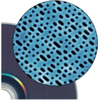 Figure 12.2. An atomic force microscope image of a Blu-ray disc surface magnified 20,000 × , showing pits in black and lands in blue