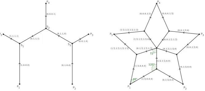 Figure 3.1: Left: an optimal Steiner tree viewed as its corresponding measure Λ. Right:a rank one tenor valued measure Σ = τ ⊗ g · H1L, with L the graph itself, τ and g asdisplayed.