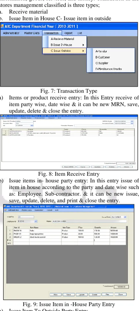 Fig. 7: Transaction Type Items or product receive entry: In this Entry receive of 
