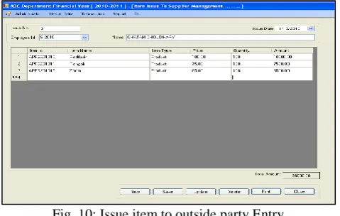 Fig. 10: Issue item to outside party Entry Report 