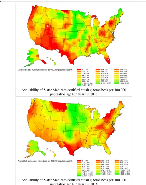 Fig. 5 Geographic variations in the availability of 5-star Medicaid/Medicare-certified beds per 100,000 population aged 65 years or older by U.S.county