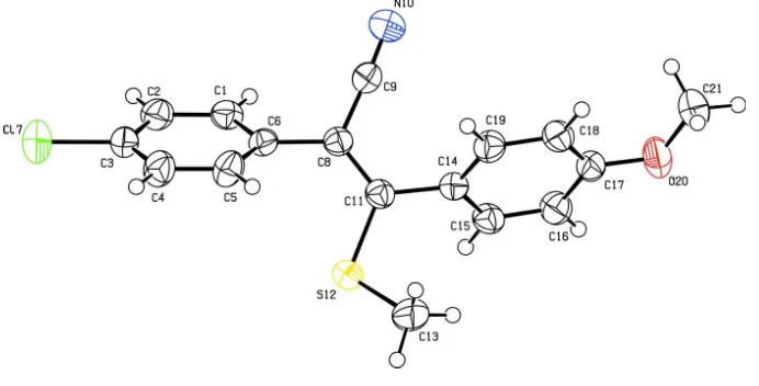 Figure 1A view of the molecular structure of the title molecule, with atom labelling. Displacement ellipsoids are drawn at the 50% 
