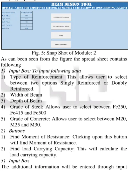 Fig. 5: Snap Shot of Module: 2 As can been seen from the figure the spread sheet contains 