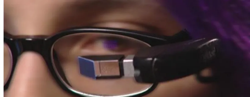 Fig. 2. An example of the MicroOptical head–up display mounted on eyeglasses.