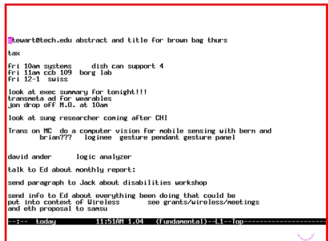 Fig. 3. The “today” file which contains brief notes on to do items.