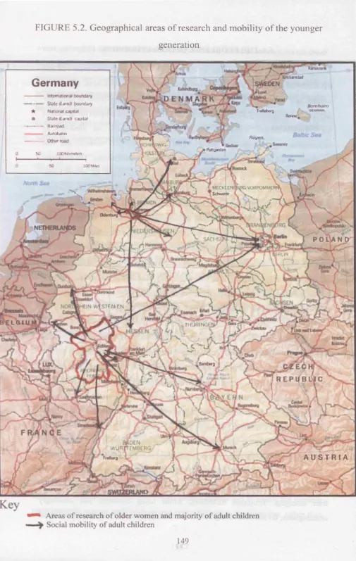 FIGURE 5.2. Geographical areas of research and mobility of the younger