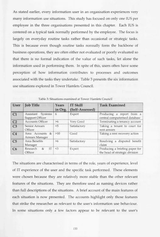 Table 3: Situations examined at Tower Hamlets Council