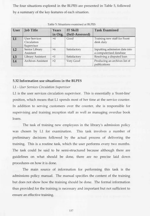 Table 5: Situations examined at BLPES