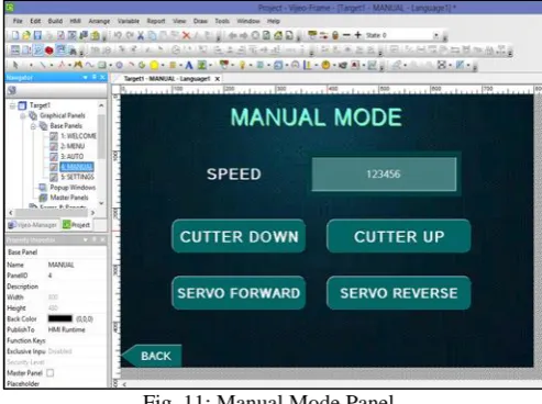 Fig. 9: Menu of the cutting machine which run in two mode  c) Below (Fig 10) shows auto mode panel where 