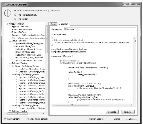 Fig 3.  UI structure Generator tool with an example of generated UI structure class 