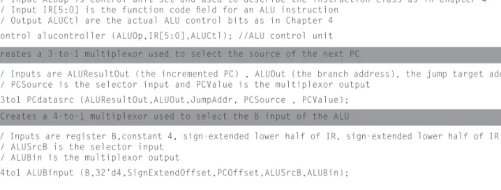 FIGURE 4.12.6  A Verilog version of the multicycle MIPS datapath that is appropriate for synthe sis