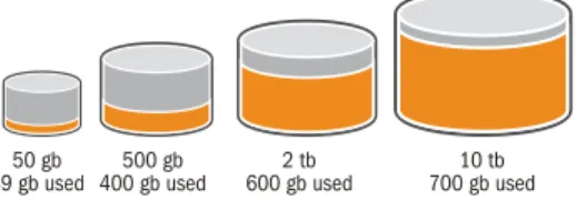 Figure 2.  As the volume of data grows in the data warehouse, the amount and percentage of data that is  actually used drops.
