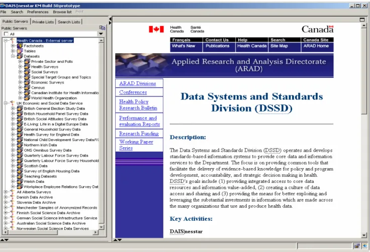 Figure 4  Present demonstration servers are listed on left. Health Canada and UK browse lists are expanding    