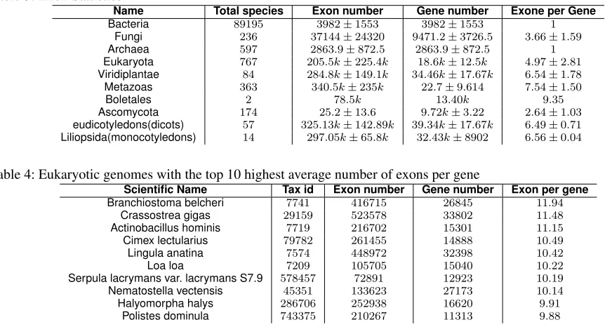 Table 3: Exon Statistics