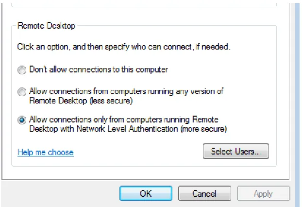 Figure 16. Enable Network Level Authentication 