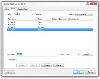 Figure 21:  Database field list. 