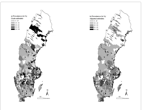 Figure 1 Prevalence of BCV in Swedish beef cattle by three-digit postal code area (2007)
