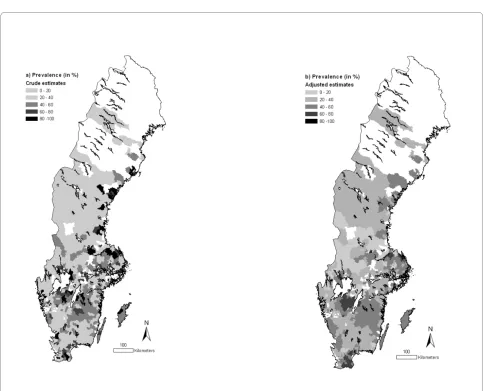 Figure 2 Prevalence of BRSV in Swedish beef cattle by three-digit postal code area (2007)