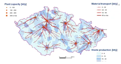 Fig. 3.Waste management network design - feasible edges.