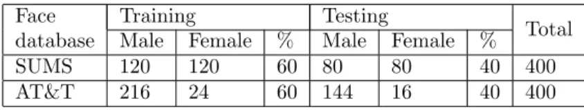Table 2. Training and testing sets of face databases.