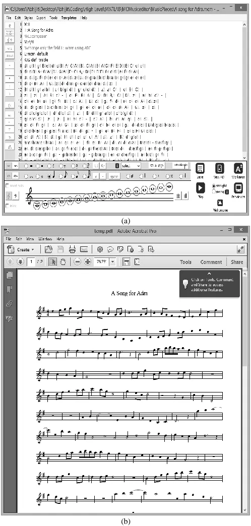 Fig. 4: (a) ABC notation for A Song for Adra and (b) digital sheet music  