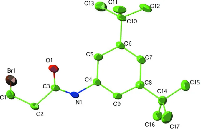 Figure 2Partial molecular packing, showing the chains, parallel to c axis, formed via N—H···O hydrogen bonding (multi-rendered 