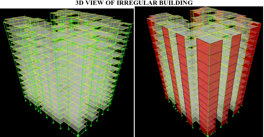 Figure 2:3D view of regular building with shear wall and steel bracing  