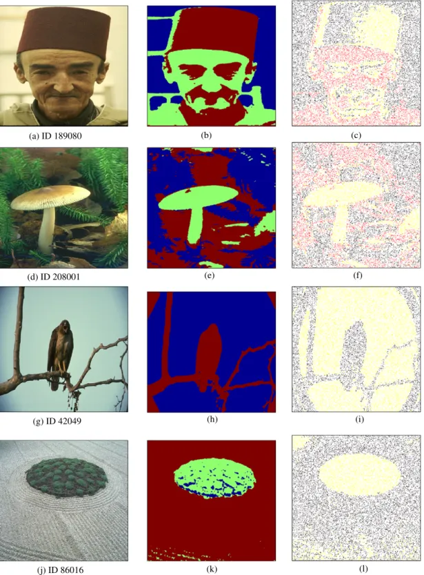 Fig. 14. Experiment 3: Image segmentation: (a) original image, (b) segmented image, (c) out-of-sample image.