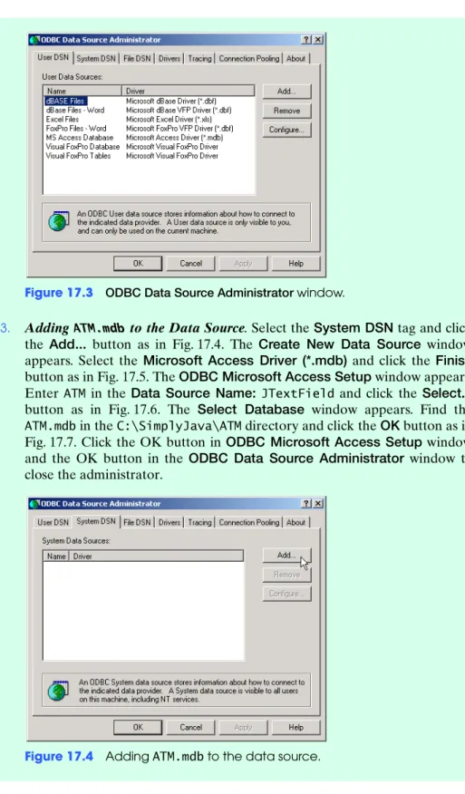 Figure 17.3 ODBC Data Source Administrator window.