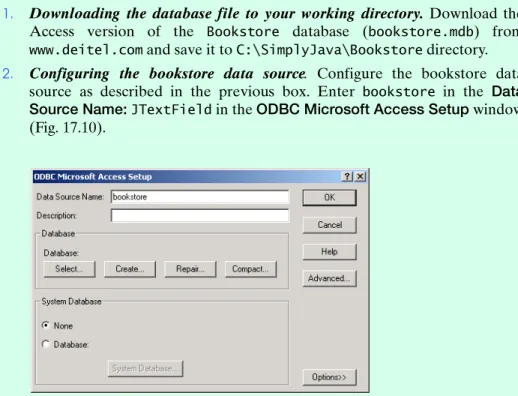 Figure 17.10 Specifying data source name for bookstore database.