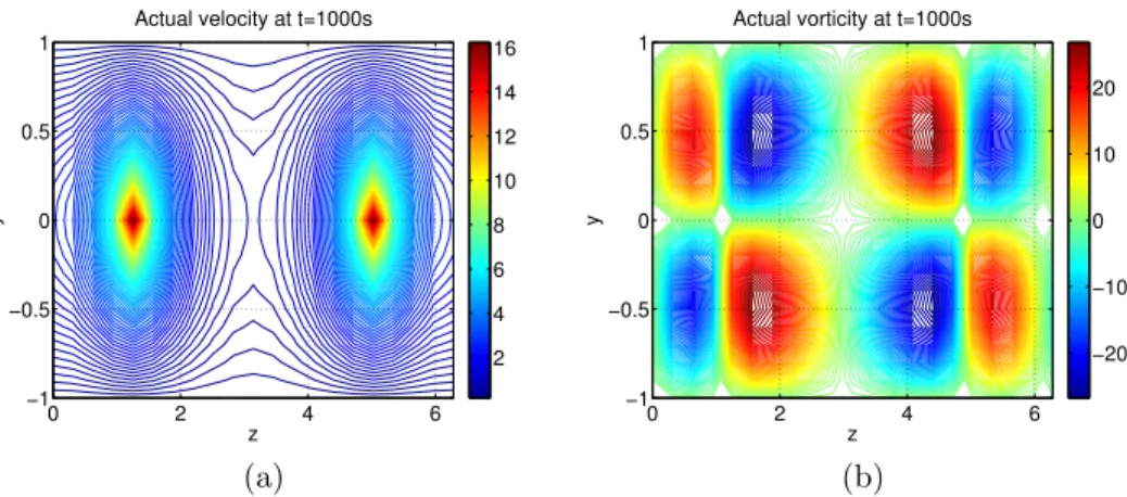 Figure 2.3: Contour plot of 2D linearized channel flow at t = 1000s. (a) Actual wall-normal velocity field