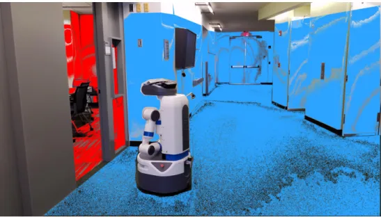 Figure 1.2: Visualization of the semantic mapping performed while the Fetch robot is navigating through the environment.