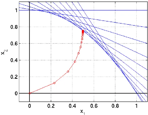 Figure 3.2: Trajectory of optimality conditions as µ ranges from innity down to zero
