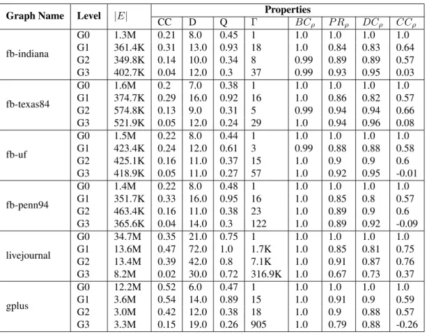 Table 2.2: Multiscale results for social networks 1 (SN1) graphs