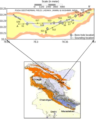 Fig. 1b. Tectonically map of the geothermal area, Puga Valley, Kashmir, India.Fig. 1(b)