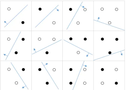Figure 2.2: Shattering of linear classifier in 2-dimensional space