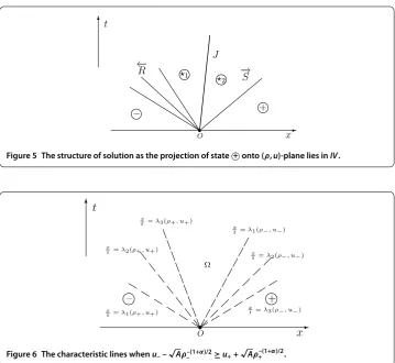 Figure 5 The structure of solution as the projection of state +⃝ onto (ρ,u)-plane lies in IV.
