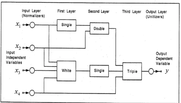 Fig. 1. AIM abductive network showing various types of functional elements. 