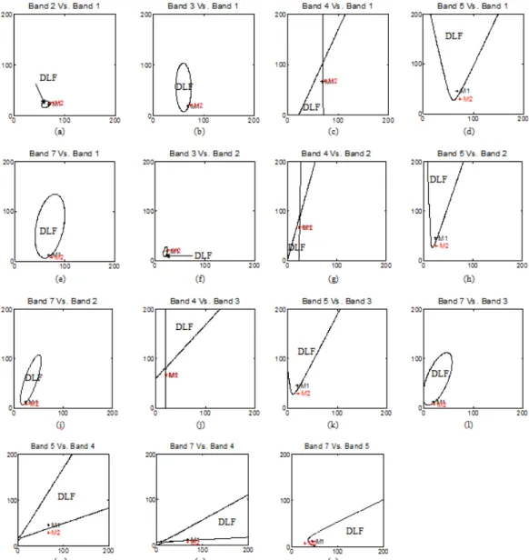 Fig. 5. Decision boundaries between coastal swamp forest and dryland forest for  ML classification